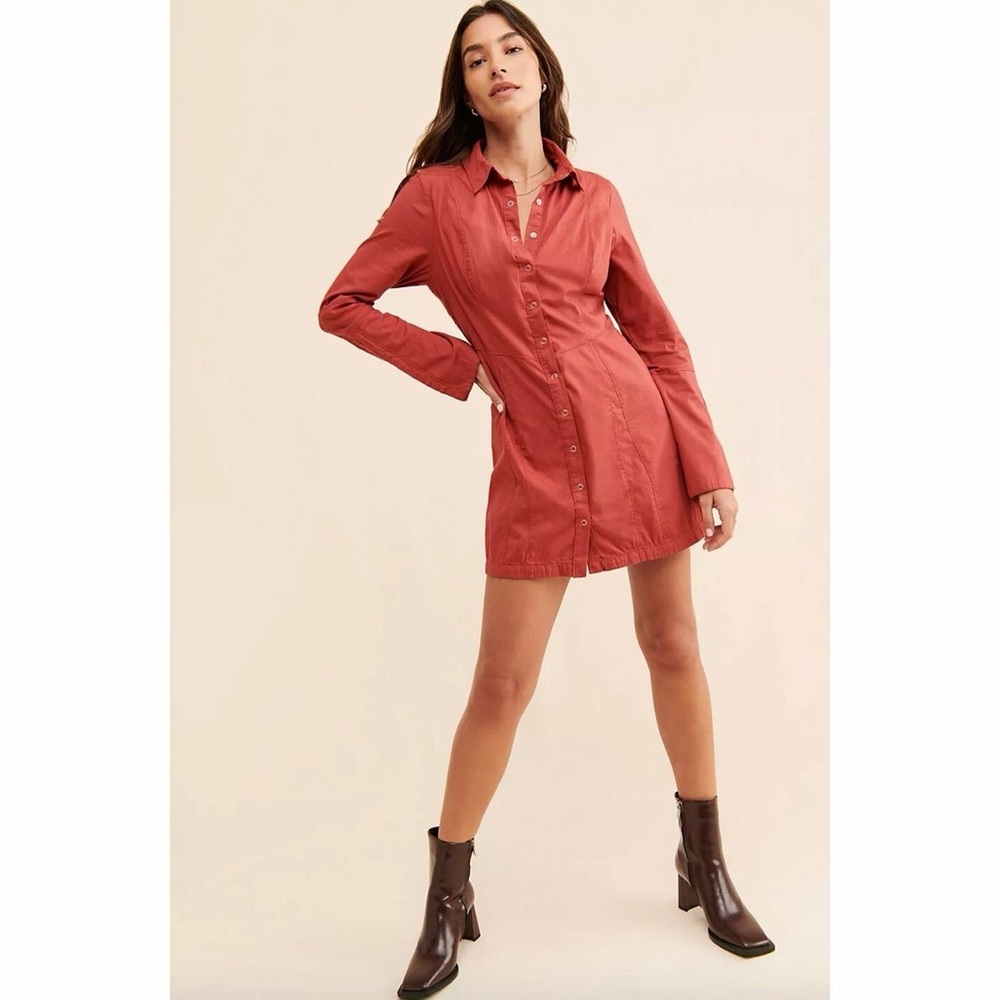 Free People Thea Rose Button-Front Dress NWT